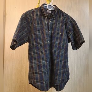 Vintage Bugle Boy Plaid Button Down Short Sleeve Shirt - Size Large 100% Cotton